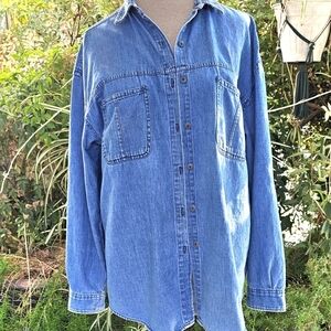 JEAN SHIRT.... "Faded Glory" Classic Faded Denim long sleeve women's 2X